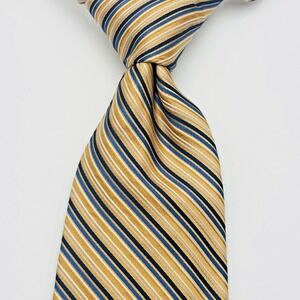 Campia Moda Silk Tie‎ Men 59"Lx4"W Yellow Blue Silver REPP Striped Hand Made